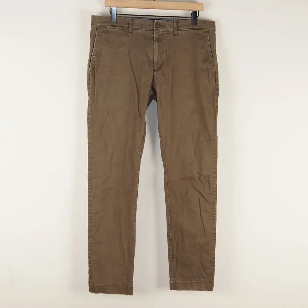 J Crew Brown Twill 484 Slim Stretch Chino Pants Mens Sz 33 x 32
